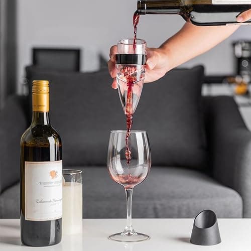 D&Slifei Wine Aerator Pourer and Decanter with Unique Aeration Device Quickly Enhances Wine Flavors with Smoother Finish,Best Gifts for Wine Lovers and Sommeliers (Black) thumbnail 2