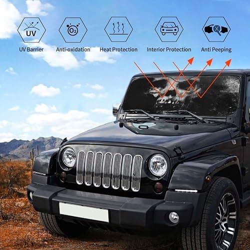Scary Halloween Spooky Skull Horror Windshield Sunshade for Car SUV Truck Foldable Uv Ray Reflector Front Window Sun Shade Visor Shield Cover - Scary Halloween Spooky Skull Horror thumbnail 6