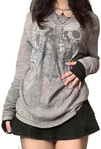Grunge Gothic Clothes for Women Graphic Tees Y2k Fairy Long Sleeve Tops 2000s Baggy T-Shirts Emo Aesthetic Clothes - Image 1