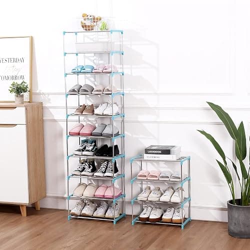Jucaifu Stackable Small Shoe Rack, Entryway, Hallway and Closet Space Saving Storage and Organization (3-Tier, Blue) thumbnail 2