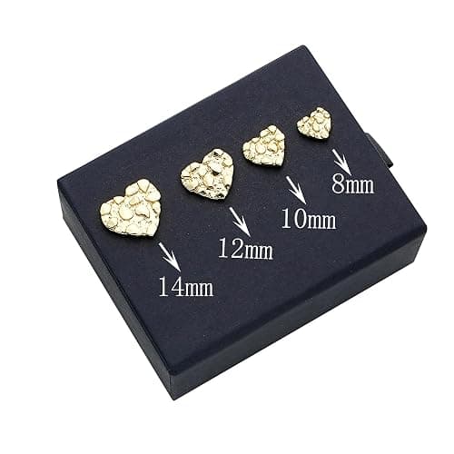 14k Gold Plated Rough Textured Cookie Heart Shape Nugget Stud Earrings For Men/Women Unisex - L(12mm) thumbnail 5