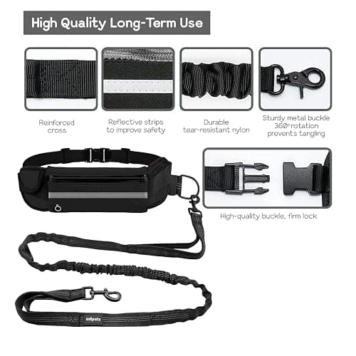 Edipets, Laisse Canicross, Main Libre Chien, pour Ceinture, Running, Anti-tirons, réfléchissant, 160-220 cm (Noir) thumbnail 2