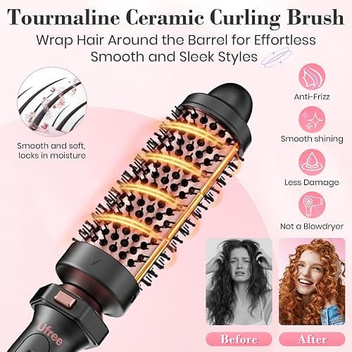 Ufree 3 in 1 Curling Iron, Curling Wand Set with Thermal Brush Flat Iron Hair Straightener, Dual Voltage Wand Curler, Instant Heat Up Hair Curler, Include Protective Glove 2 Clips, Gifts for Women thumbnail 3