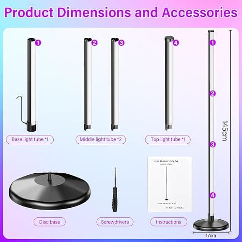 NIKYJM LED Stehlampe Wohnzimmer 145cm RGB Stehlampe Dimmbar Standleuchte LED Ecklampe mit Fernbedienung und APP, 16 Millionen Farben, 300 Szenenmodi Musikmodi DIY-Modus für Wohnzimmer Wohnzimmer Büro thumbnail 2
