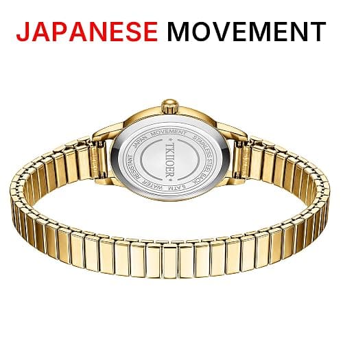TKIIOER Small Gold Watches for Women, Easy to Read Dial Ladies Analog Watch, Oval Case, Stainless Steel Expansion Band, Waterproof Watch thumbnail 3