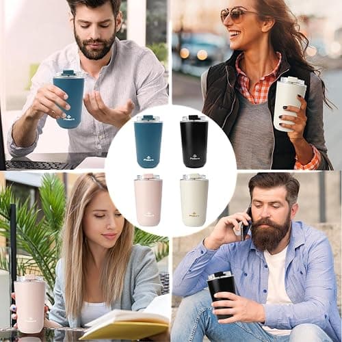 Philorn Thermobecher Kaffee to go Becher - 13oz/380ml Kaffeebecher to go mit Deckel, Auslaufsicher Coffee to-go Becher Thermo aus Edelstahl, Wiederverwendbar Kaffee Thermobecher, Weiß thumbnail 7
