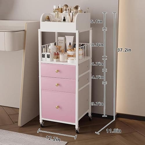 Makeup Organizer Storage Cart with Drawers Rolling Makeup Cart with Wheels | Girls Makeup Drawers Make up Organizer Makeup Storage Cabinet Bathroom Cart for Cosmetics Nail Polish Art Supply thumbnail 2