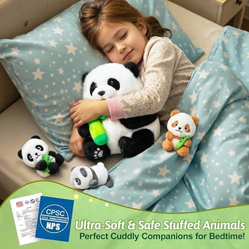 OUOZZZ Panda Stuffed Animals with 3 Babies Inside Panda Bear Plush Toys with 19" Bamboo Shoot Bag - Christmas Plush Gifts for Kids Present Toys Girls Boys Toddler thumbnail 4