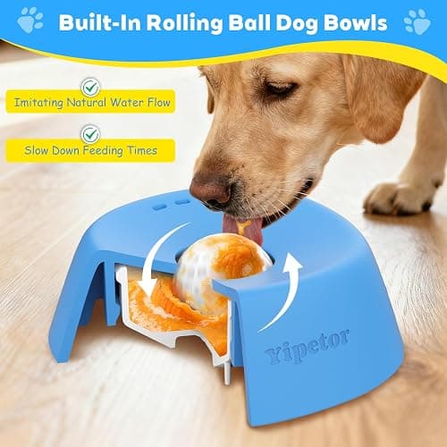 Yipetor Slow Feeder Dog Bowls for Liquid Treat, Anti-Slip【Entertained Ball-in】 Bone Broth Dog Lick Bowl, 3/4 Cup Yogurt Pup Lick Toy for Large Medium Small Breeds Dietary Supplement/Post-op Nutrition thumbnail 2