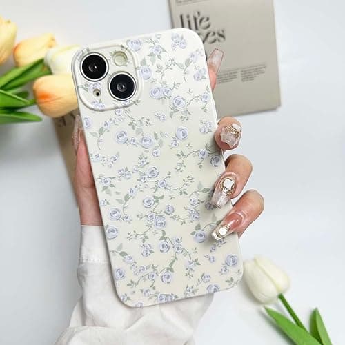 DYFYFKDI Floral Case for iPhone 14 Cute Flower Rose Pattern Aesthetic for iPhone 14 Case Vintage Girls Women,Oil Flowers Girly Trendy Slim Fit TPU Shockproof Protective Cover, Beige - Beige - for iPhone 14 6.1 Inch