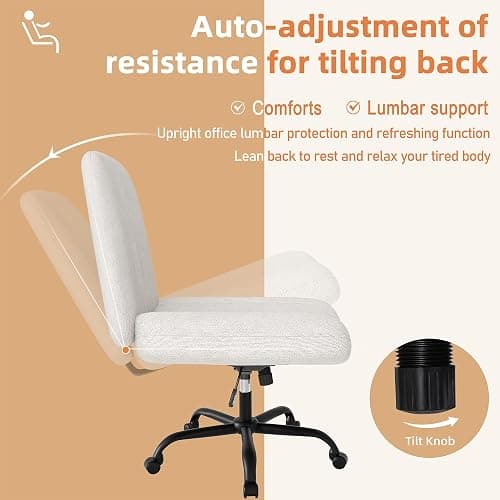 Shintenchi Criss Cross Chair,Cross Legged Office Seat with Wheels Armless Swivel Vanity Chair,Height Adjustable Wide Computer Task Seating for Home Office,Beige thumbnail 5