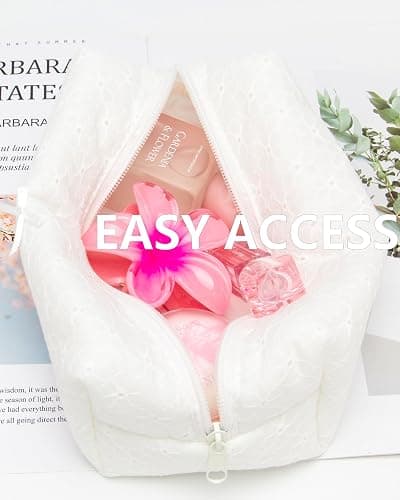PAZIMIIK Cozy Makeup Bag Small Aesthetic Travel Zipper Cosmetic Pouch for Women Make Up Beauty Accessories Brushes,Embroidery Flower thumbnail 2