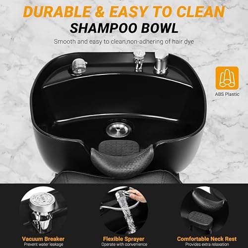 Seogwisam Shampoo Bowl and Chair Set for Salon, Backwash Barber Chair,ABS Plastic Shampoo Bowl Sink Unit w/Storage Box for Beauty Spa Barbershop thumbnail 5