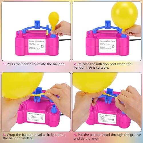 IDAODAN Electric Balloon Pump, Portable Electric Balloon Blower Machine Balloon Air Pump Dual Nozzle Rose Red 110V 600W Balloon Inflator for Party Decorations - Rose Red thumbnail 2