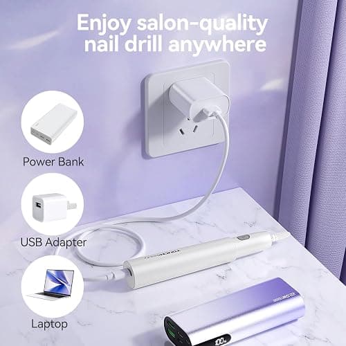 TOUCHBeauty Electric Nail Drill Kit – Professional Manicure & Pedicure Set for Acrylic/Gel Nails, 6 Drill Bits, Lightweight, Portable, Low Noise, with Travel Case (Right & Left Hand Use) thumbnail 7