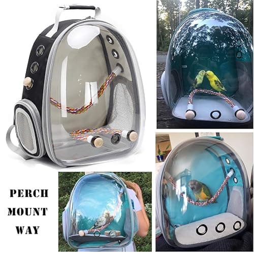 Clear Bird Travel Carrier Backpack, Space Capsule Astronaut Transparent Bubble Window Bird Carry Cage Backpack with Stainless Steel Tray and Standing Perch thumbnail 3