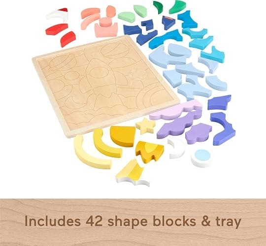 Fisher-Price Wood Preschool Toy Space Blocks Jigsaw Puzzle, 42 Wooden Pieces for Stacking & Sorting Play Kids Ages 3+ Years thumbnail 5