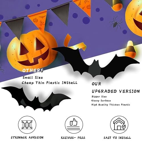 140pcs Bats Hallween Decorations Bats Wall Decor Realistic PVC 3D Black Scary Bat Sticker for Creepy Home Decor Halloween Party Decorations Supplies DIY Wall Decal Bathroom Indoor Halloween Decor thumbnail 4