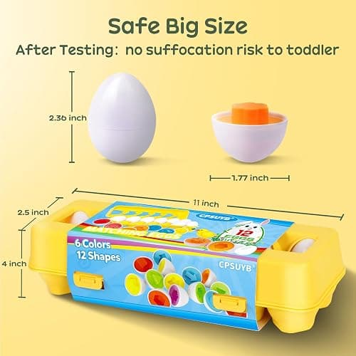 CPSYUB Matching Eggs Toys Christmas Basket Stuffers Color & Shape Recognition, Easter Eggs Toys for Baby Easter Travel Bingo Game, Sensory Early Learning Fine Motor Skills for Year Old Kids(Yellow) thumbnail 3