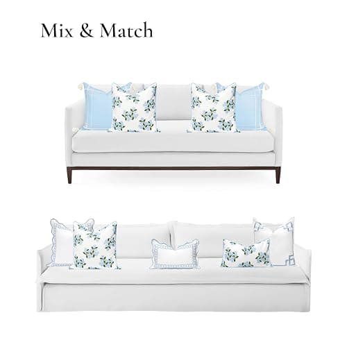 Hofdeco Premium Coastal Patio Indoor Outdoor Throw Pillow Cover Only, 20"x20" Water Repellent for Backyard, Couch, Baby Blue Print Hydrangea Flower thumbnail 5