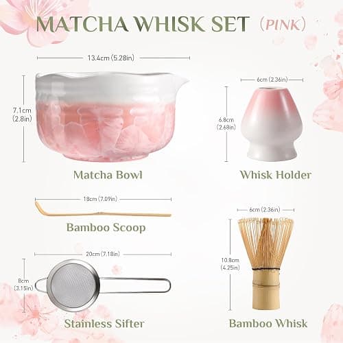 Birthday Gifts for Women: Matcha Whisk Set with Ceramic Matcha Bowl - Bamboo Matcha Whisk & Holder,Bamboo Scoop,Sifter - Complete Matcha Kit 5 Pcs - Gift for Matcha Lovers thumbnail 3