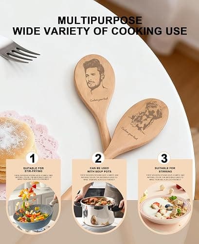 Custom Wooden Spoon - Personalized Engraved with Photo & Name | Unique Kitchen Gift for Mom, Wife, Grandmother | Cooking, Wedding, Anniversary Keepsake (Free Design) thumbnail 6