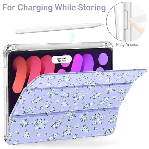 Feams Case for iPad mini 7 A17 Pro 2024/iPad Mini 6 2021, Slim Lightweight Trifold iPad mini 7 A17 Pro Case 8.3 Inch 2024 Clear Back Cover with Pencil Holder & Auto Sleep, Purple Blossom thumbnail 5