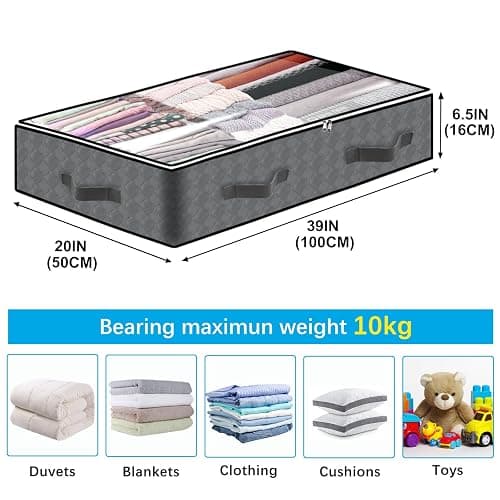 2 Pack Under Bed Storage, 90L Collapsible Closet Containers Organizers and Under Bed Storage Bins, Underbed Storage Bags for Wrapping Paper, Blanket, Towels, Clothes, Comforter, Sweaters, Linen Sheets thumbnail 3