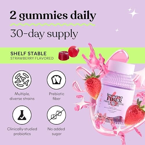 Lemme Fiber & Probiotic Gummies for Adults, Promotes Regularity & Digestive Health, No Sugar Added Strawberry Flavor, 4g Prebiotic Fiber & Clinically Studied Probiotic Strains, (60 Count) thumbnail 5