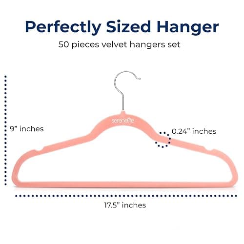 SereneLife Velvet Hangers – 50 Pack, Slim & Space Saving for Closets | Soft velvet grip prevents slipping on silk, satin & knitwear – 360° swivel hook fits all standard closet rods thumbnail 2
