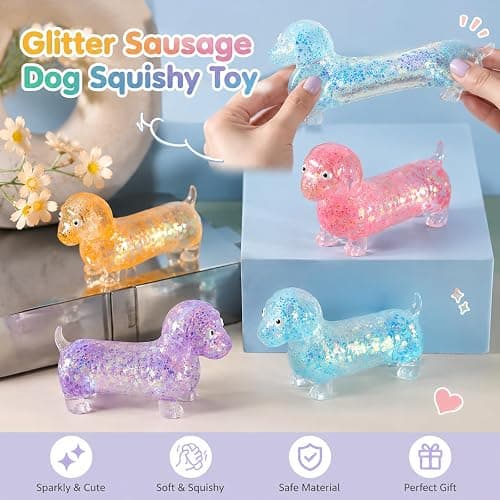 Dachshund Squishy, Glitter Weiner Dog Maltose Stress Ball, Slow Rise Fidget for Anxiety Relief, Soft Squeeze Desk Gadget for Home Office Travel (Blue) thumbnail 4