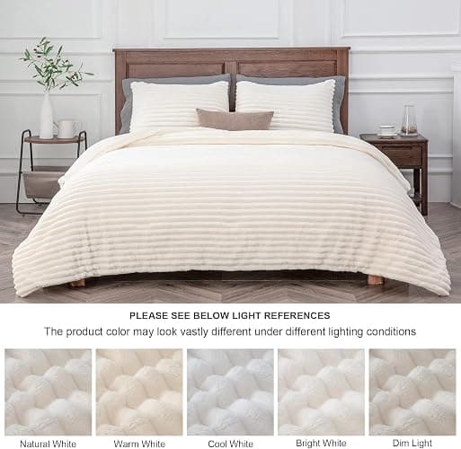 BEDELITE Fleece Queen Comforter Set -Super Soft & Warm Fluffy White Bedding, Luxury Fuzzy Heavy Bed Set for Winter with 2 Pillow Cases thumbnail 8