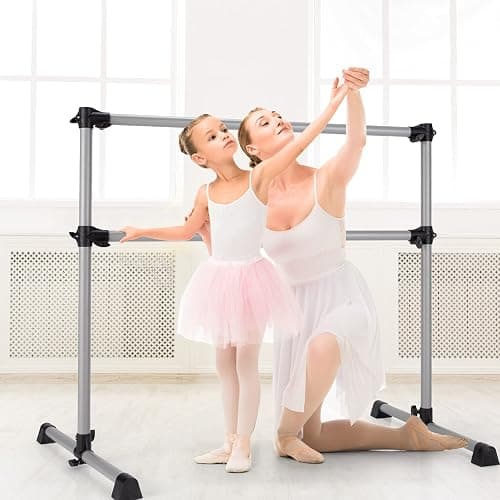 Goplus Double Ballet Barre Bar, Portable 4 FT Freestanding Dancing Bar w/ 7” - 46” Adjustable Height, Barre Exercise Equipment Bar for Home School Gym, Ballet Bar for Kids & Adults thumbnail 4