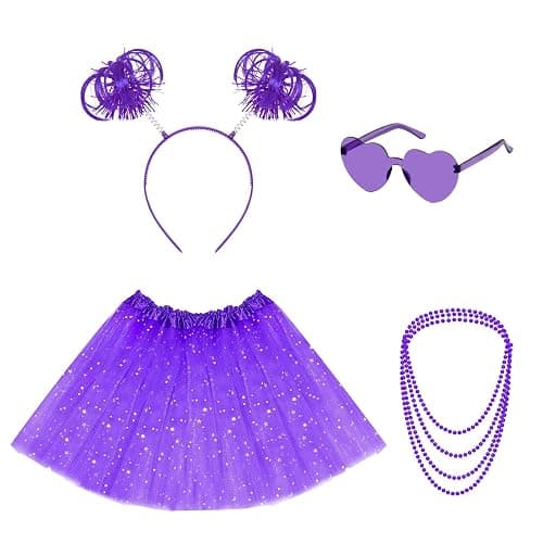 Haakong Women Tutu Costume Accessories Set Sunglasses Ponytail Headband Tutu Skirt Necklace for Halloween Mardi Gras - Image 1