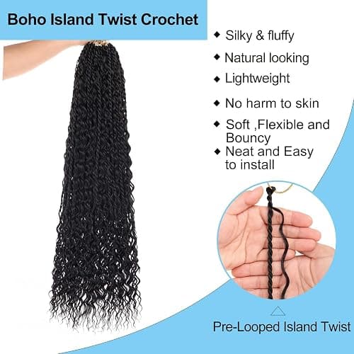 24 Inch Senegalese Twist Crochet Hair with Curls 9 Packs Pre-Looped Boho Island Twist Crochet Braids with Curly Ends Pre-Twisted Goddess Senegalese Twist for Women Braiding Hair Extensions 1B# thumbnail 4