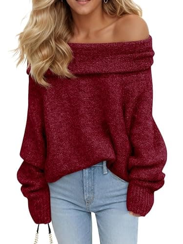 Saodimallsu Womens Off The Shoulder Sweaters Oversized Long Sleeve Loose Ribbed Knit Fall Trendy Pullover Tops - Image 1