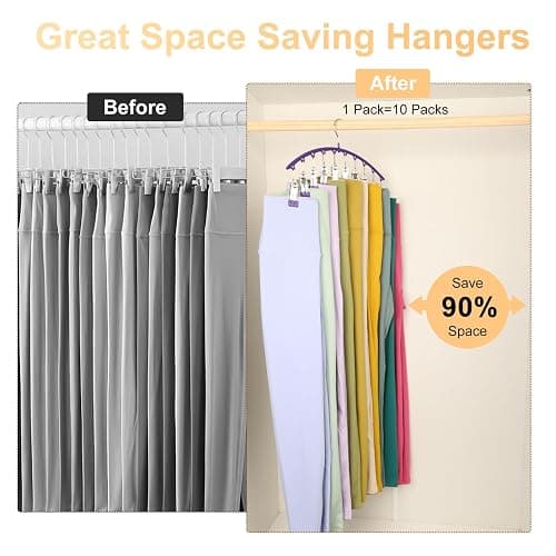 Legging Organizer for Closet, Metal Yoga Pants Hanger w/Rubber Coated 4 Pack w/10 Clips Hold 40 Leggings, Hangers Space Saving Hanging, Closet Organizers and Storage-Purple thumbnail 5