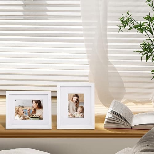 Egofine 8x10 Picture Frames Set of 4, Made of Solid Wood Covered by Plexiglass 4x6 and 5x7 with Mat or 8x10 without Mat, for Table Top Display and Wall Mounting Photo Frame White thumbnail 2