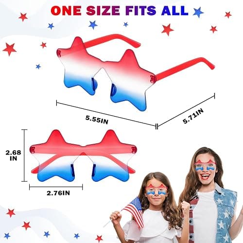 Leetous Fourth of July USA Patriotic Star Sunglasses 6 PCS, 4th of July Rimless Glasses Accessories, Red White Blue Party Favor Supplies Gift Decorations Stuff Photo Props for Costume Beach Pool thumbnail 2