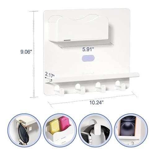 Floating Shelves for Bedside Shelf Accessories Organizer, Wall Mount Self Stick On, Cute Room Decor Aesthetic, Girls Room Decor, Cool Stuff for Bedroom Storage and Organization White thumbnail 2