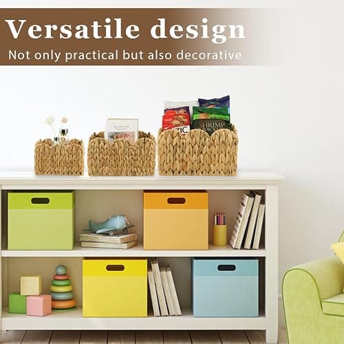 GVKGVK 3 Pack Scalloped Edge Basket Hand Woven Wicker Storage Baskets Rattan Baskets with Handles for Organizing and Storage thumbnail 6