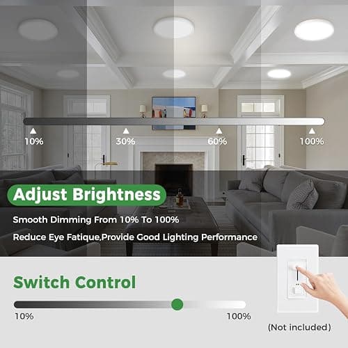 zemty 7 inch White Led Ceiling Light Fixture, 3000K/3500K/4000K/5000K/6500K Adjustable Flush Mount Light, 1500LM 15W Thin Round Recessed Lamp for Kitchen Bathroom Bedroom, 6Pack thumbnail 3