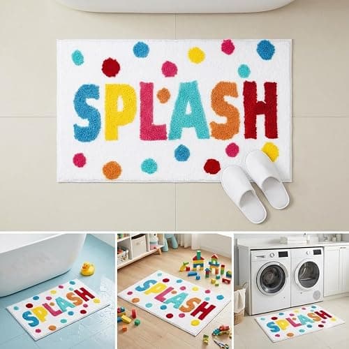 HAIWAOO Splash Bathroom Rug 17x24, Soft Colorful Letter Bath Mat, Absorbent Microfiber Bath Rug with Non Slip Backing, Machine Washable Rug for Kids and Family Bathroom, Tub, Shower, Sink thumbnail 8