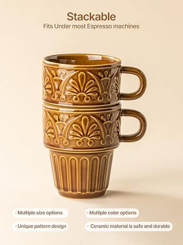Ceramic Coffee Mug, Stackable Mug 3.3 OZ Coffee Mugs, Espresso Cups, Mugs Set of 6 for Latte Milk Hot Chocolate, for Men Women Kids, Ideal for Home Restaurant Daily Use & Holiday Gifting, Brown thumbnail 5