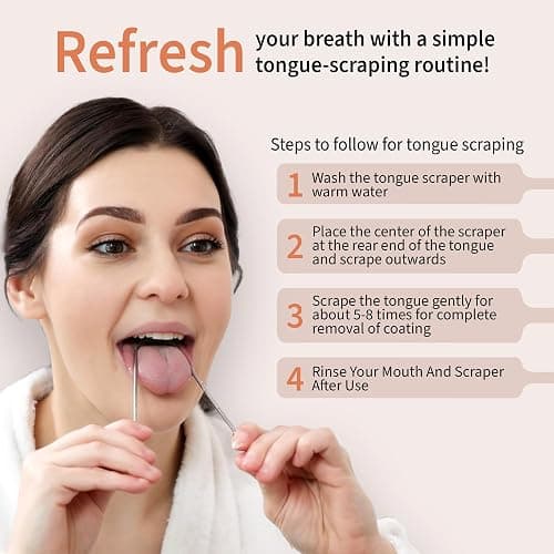 MasterMedi Tongue Scraper for Adults, 100% Stainless Steel Tongue Scrubber for Bad Breath, Easy to Use, Tongue Cleaner for Oral Care & Hygiene (SS Pack of 3) thumbnail 6