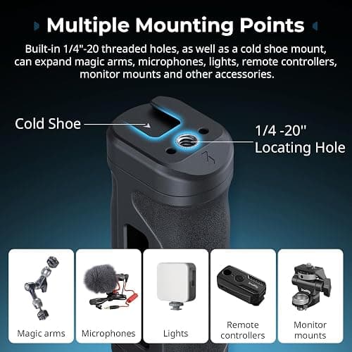 SMALLRIG Kit de Mini-Poignée Latérale Légère avec Trous Filetés 1/4"-20 et Pince OTAN, Capacité de Charge Jusqu'à 10 kg, Poignée Ergonomique pour Appareil Photo, pour Gaucher ou Droitier - 5532 thumbnail 6