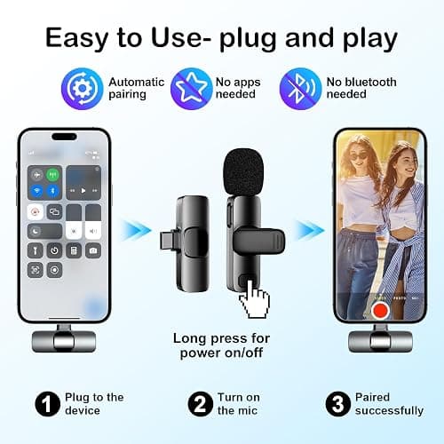 SOOOEC Wireless Lavalier Microphone with Adapter - for iPhone and Android Devices, Computers - Mini Mic for Video Recording and Podcasts - Noise Reduction Lapel Type C Mic thumbnail 4