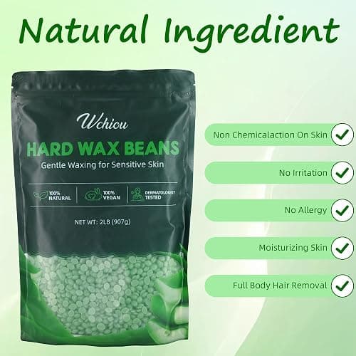 Wchiou Hair Removal Wax, 2lb Wax Beads for Sensitive Skin, With Pure Aloe Vera, For Face, Eyebrow, Leg, Bikini, Brazilian Waxing, Coarse Body Hair Specific thumbnail 2
