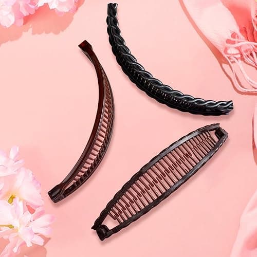 VARMDUKKE 3PCS Banana Hair Clips, 2 Styles Large Strong Hair Claw Clip with Double Combs, Classic Non-slip Hair Accessories for Women Straight Curly Long Hair - Black, Brown thumbnail 4