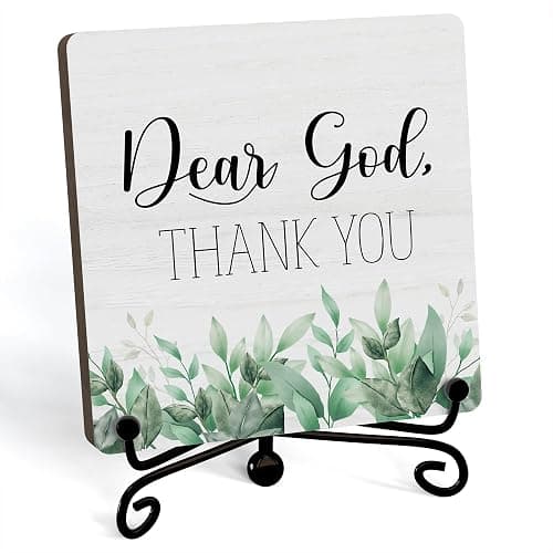 Modern Farmhouse Decor, Home Decor For Living Room, Boho Chic Aesthetic Shelf Decorations, Christian Eucalyptus Dear God Sign, Farm House Entryway Tv Stand Fireplace Coffee Table Decoration (09) - Image 1